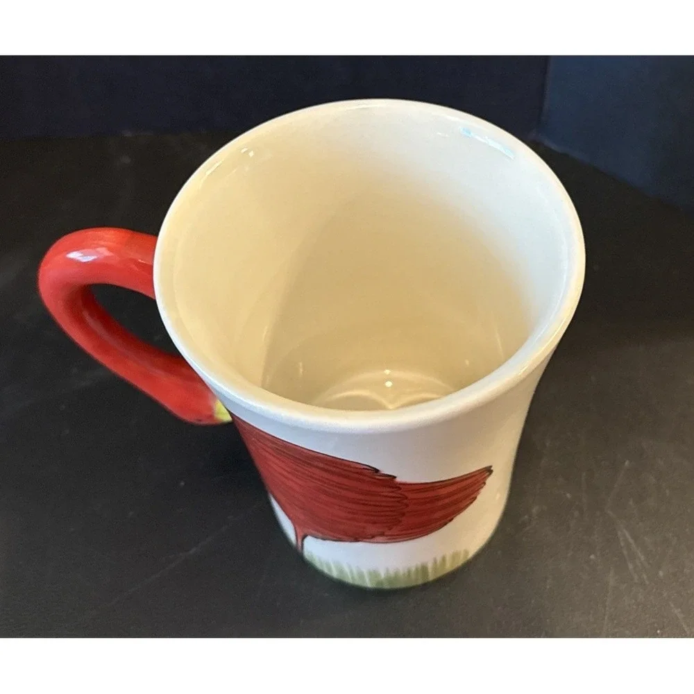 Pier 1 Pink Flamingo Handle Figural Coffee Mug Cup Stoneware 16 ounce